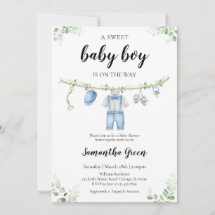 Invitación Es un Baby Shower de ropa de niño bebé