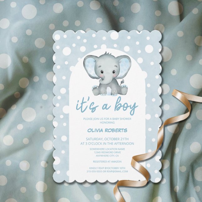 Invitación Es un Baby Shower de un elefante azul chiquito (Subido por el creador)