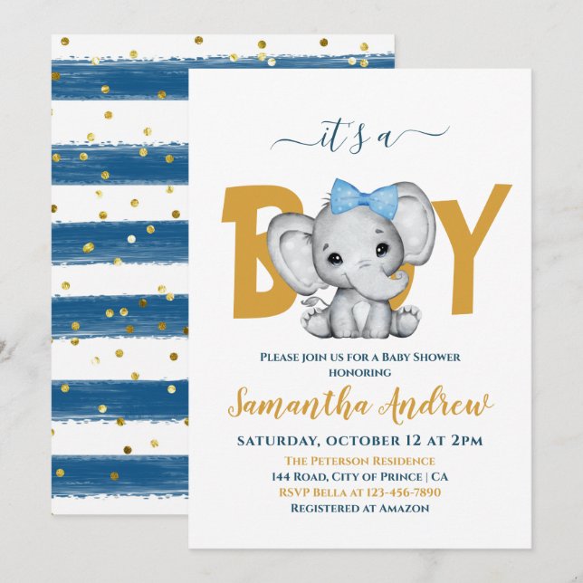 Invitación Es un Baby Shower de un niño bebé y adorable (Anverso / Reverso)