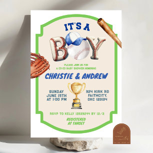 Invitación Es un Baby Shower de un niño de béisbol