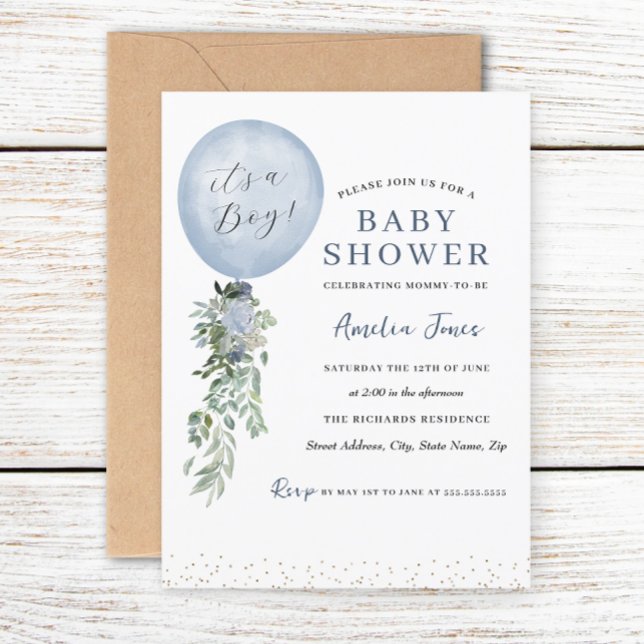 Invitación Es un Baby Shower de un niño globo azul (Subido por el creador)