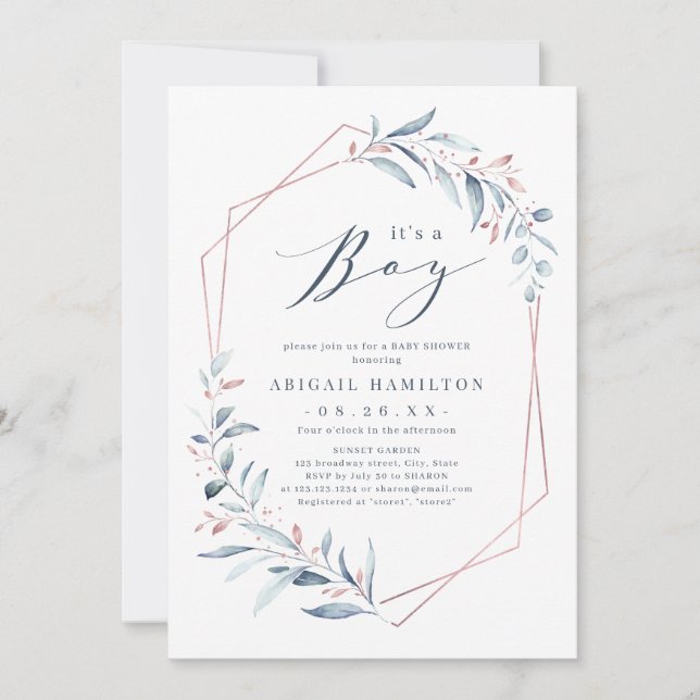 Invitación Es un Baby Shower de verde azul rosa de oro de niñ (Anverso)