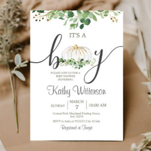 Invitación Es un Baby Shower floral de hueco de calabaza infa