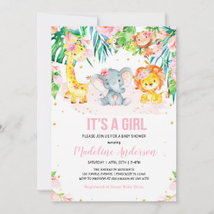 Invitación Es un Baby Shower floral rosado de Chica Jungle Sa