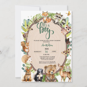 Invitación Es un Baby Shower forestal de animales de Woodland