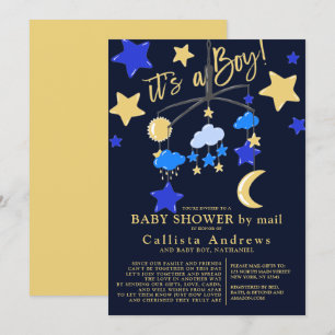 Invitación Es un Baby Shower móvil de Boy Moon Stars por corr