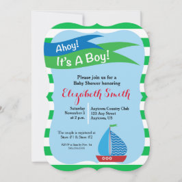 Invitación Es un Baby Shower Náutico de niño, azul y verde