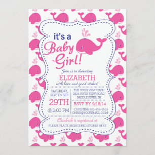 Invitación Es un Baby Shower náutico de una chica bebé ballen