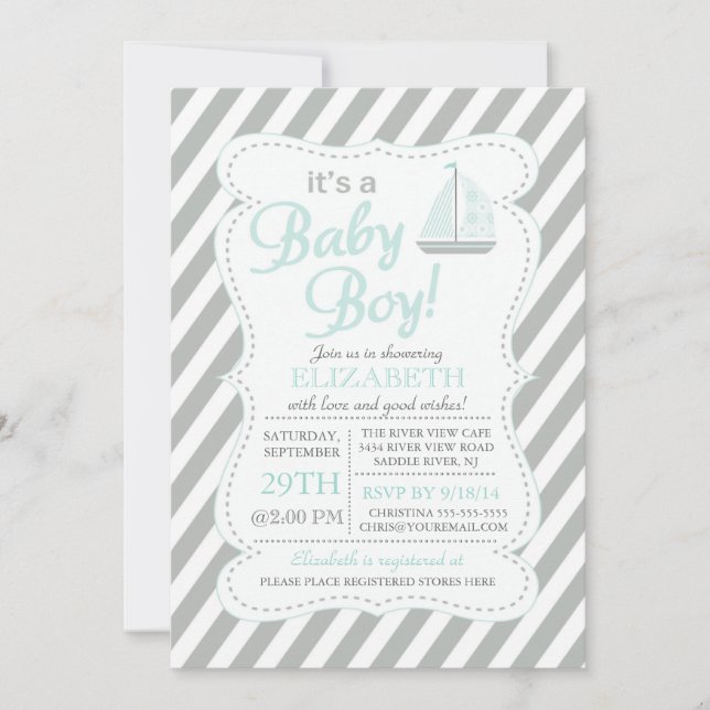 Invitación Es un Baby Shower Náutico Náutico de Niño (Anverso)