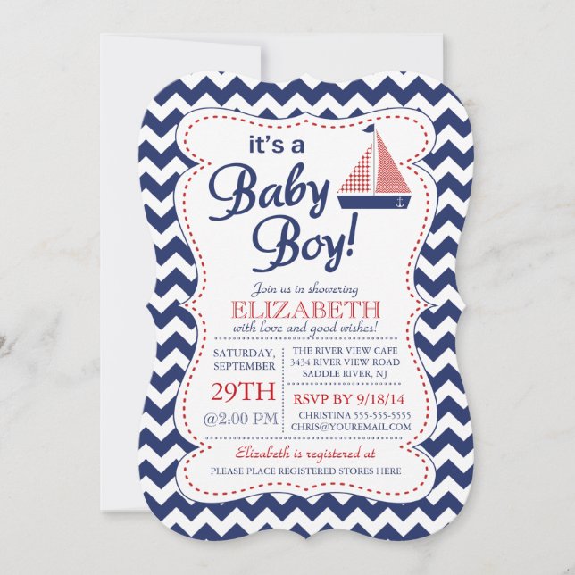 Invitación Es un Baby Shower Náutico Náutico de Niño (Anverso)