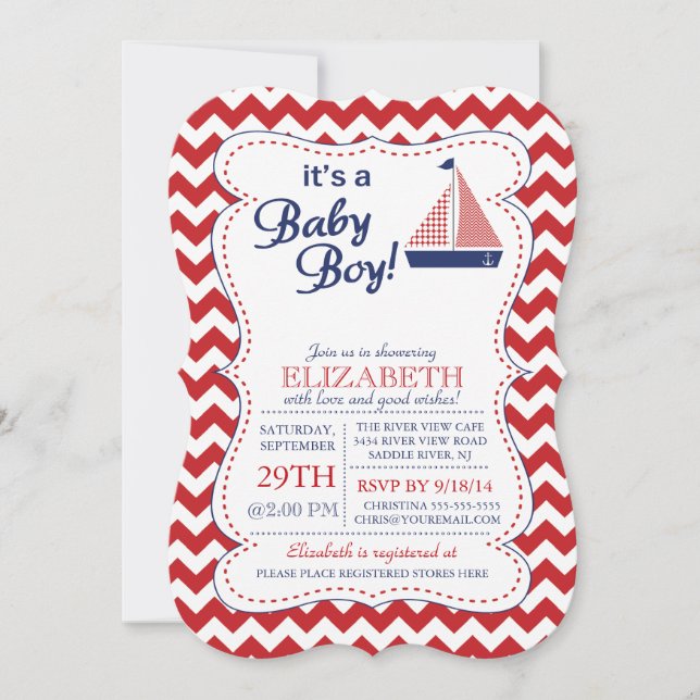 Invitación Es un Baby Shower Náutico Náutico de Niño (Anverso)