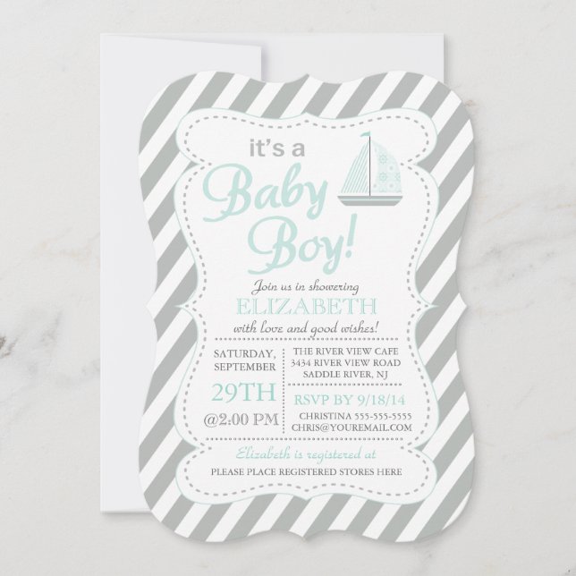 Invitación Es un Baby Shower Náutico Náutico de Niño (Anverso)