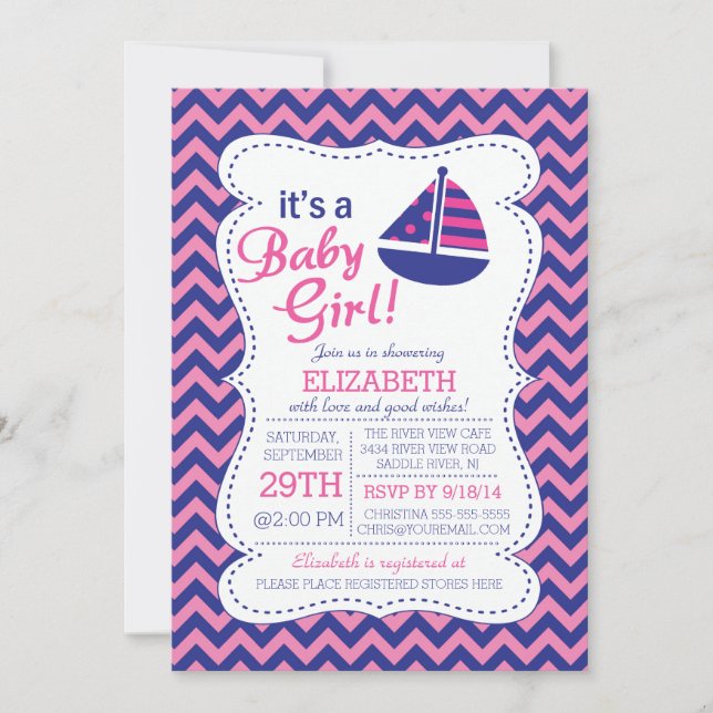 Invitación Es un Baby Shower Náutico Náutico de una Niña Bebé (Anverso)