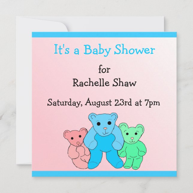 Invitación Es un Baby Shower rosa y azul (Anverso)