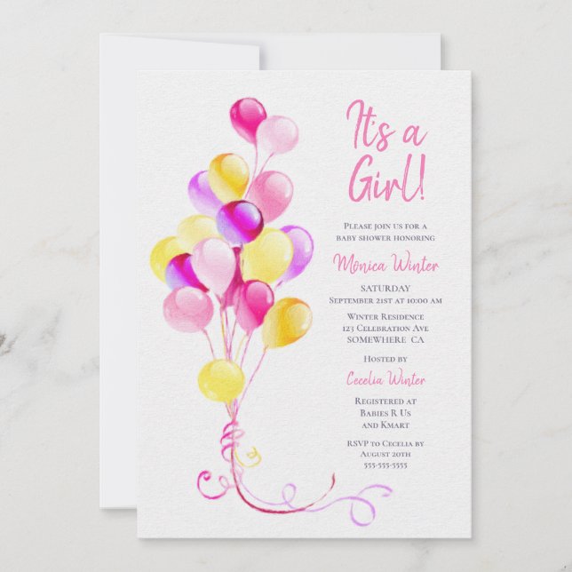 Invitación Es un Baby Shower rosado Chica (Anverso)