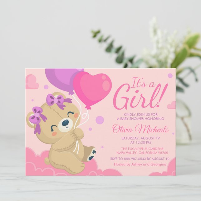 Invitación Es un Baby Shower rosado Chica (Anverso de pie)