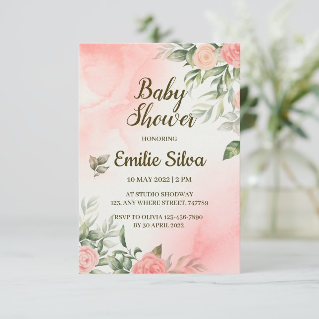Invitación Es un Baby Shower rosado Chica bebé (Anverso de pie)