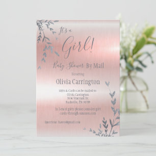 Invitación Es un Baby Shower rosado metálico CHICA por correo