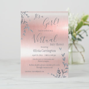 Invitación Es un Baby Shower virtual rosado metálico CHICA