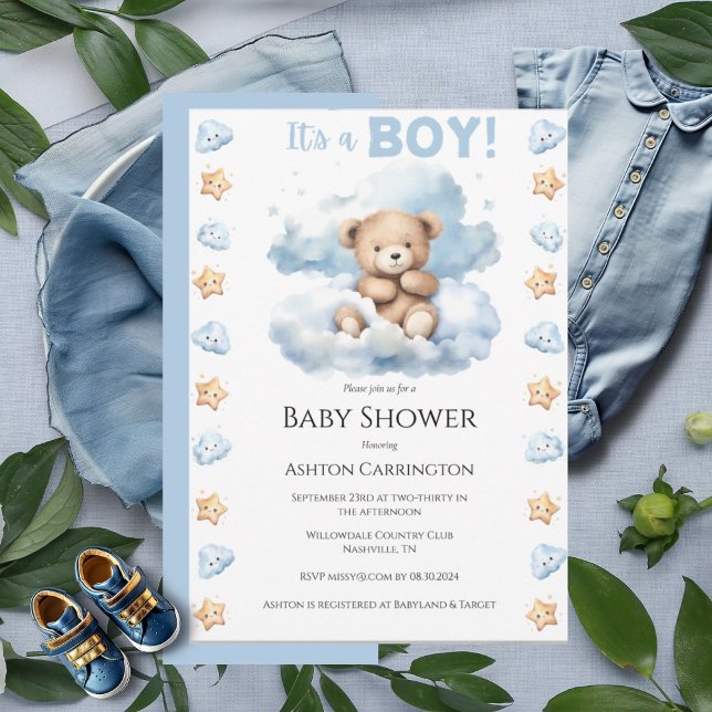 Invitación Es un bebé acuarela de niño Teddy Bear (Subido por el creador)