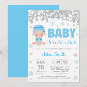 Invitación Es un bebé afuera Invierno Azul Fiesta de Bebé Niñ