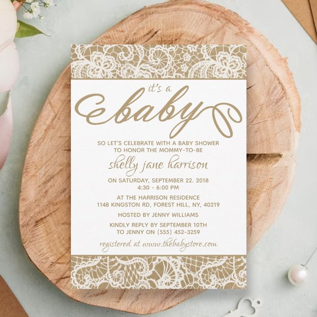Invitación ¡Es un bebé! Baby Shower Rústico Kraft & White Lac (Subido por el creador)