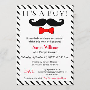 Invitación Es un bigote de niño y Baby Shower de teta roja