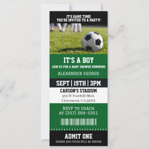 Invitación Es un boleto de baby shower de fútbol para niño