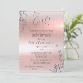 Invitación Es un brunch Baby Shower metálico rosado CHICA