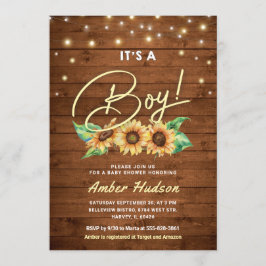 Invitación Es un chaval de Baby Shower de girasol amarillo