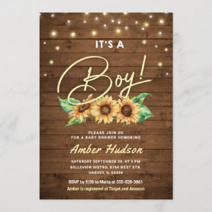 Invitación Es un chaval de Baby Shower de girasol amarillo
