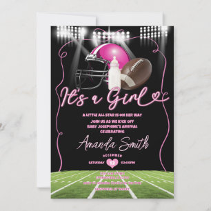Invitación Es un Chica americano de fútbol con Baby Shower Bo