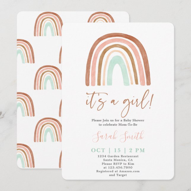 Invitación Es un Chica arcoiris chica de Baby Shower (Anverso / Reverso)