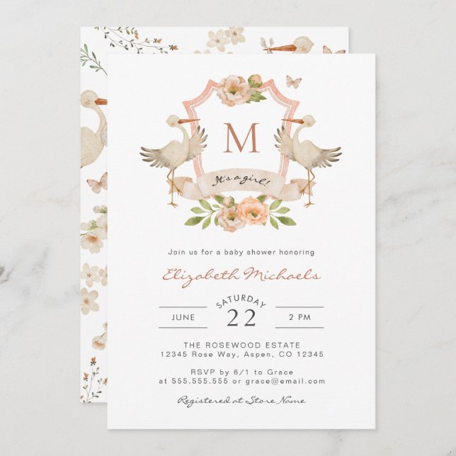 Invitación ¡Es un Chica! Baby Shower (Anverso / Reverso)