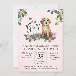 Invitación ¡Es un Chica! Baby Shower de acuarela de porcino f