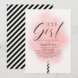 Invitación Es un Chica Baby Shower de algodón rosa