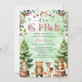 Invitación Es un Chica Baby Shower de animales de Woodland