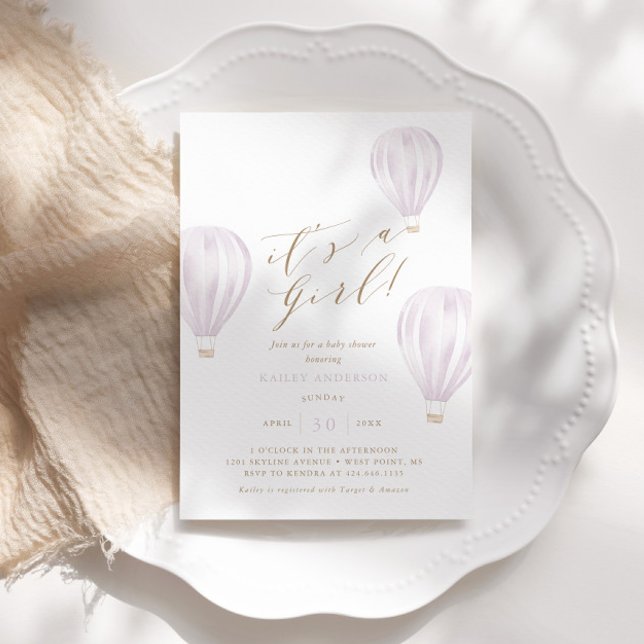 Invitación Es un Chica - Baby Shower de globo aerostático ros (Subido por el creador)