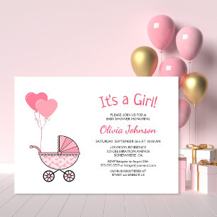Invitación Es un Chica Baby Shower de Stroller Rosa