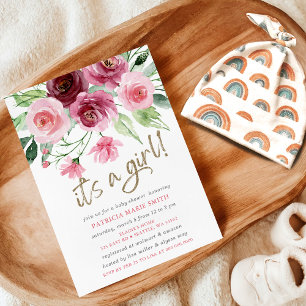 Invitación Es un chica Baby Shower floral rosa moderno