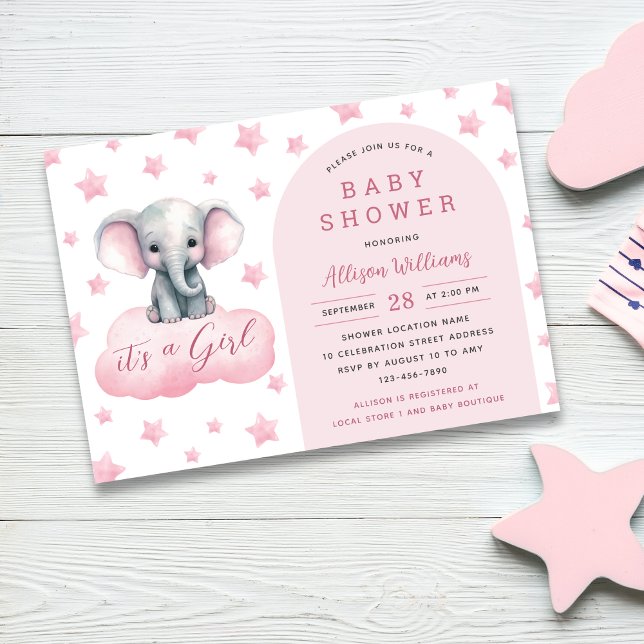 Invitación Es un Chica | Baby Shower moderno Chica de elefant (Subido por el creador)