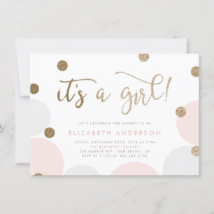 Invitación ¡Es un Chica! Baby Shower Pink & Gold Confetti