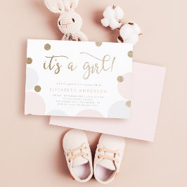 Invitación ¡Es un Chica! | Baby Shower Pink & Gold Confetti
