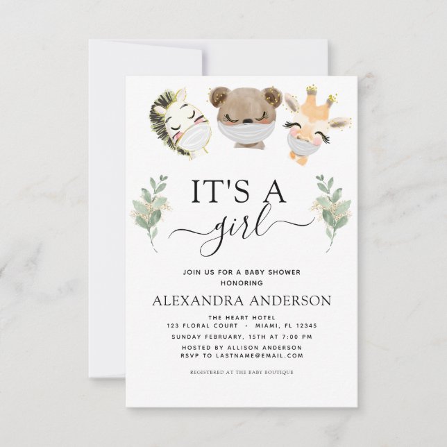 Invitación Es un Chica Baby Shower Woodland Eucalyptus (Anverso)