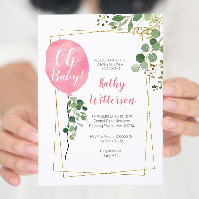 Invitación Es un chica Ballon Greenery, oh ducha de bebé (Subido por el creador)