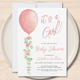Invitación Es un Chica Balón Eucalyptus GreenerenerBaby Showe