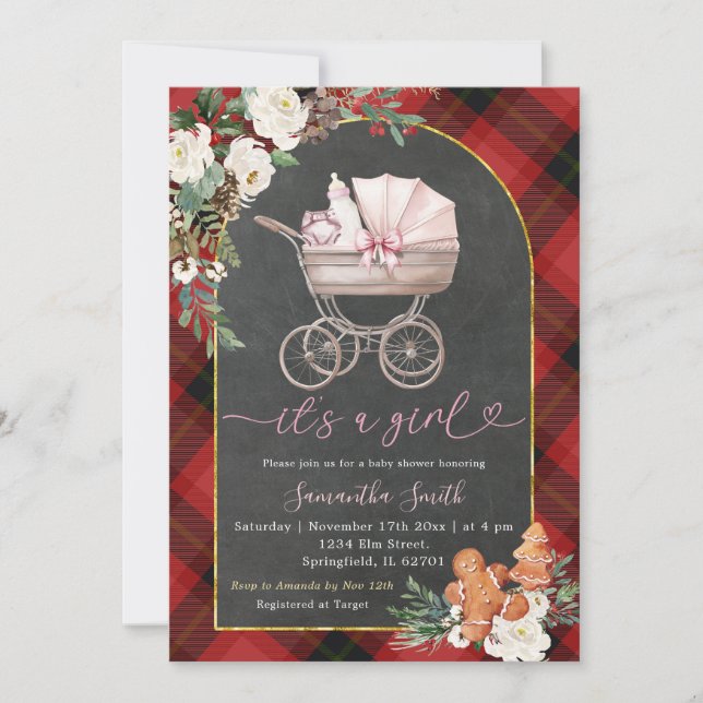 Invitación Es un Chica bebé portador de ropa roja de piel neg (Anverso)