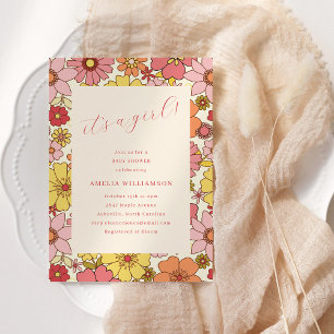 Invitación Es un Chica Boho Floral Rosa Baby Shower