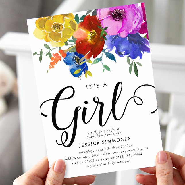 Invitación Es un Chica Bright & Bold Florals Baby Shower (Subido por el creador)