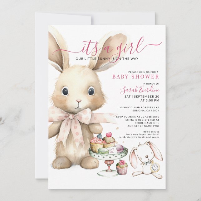 Invitación Es un Chica Bunny Baby Shower (Anverso)